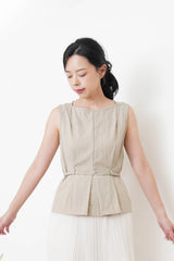Beige boat neck vest w/ waist belt