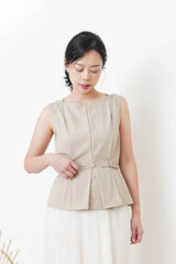 Beige boat neck vest w/ waist belt