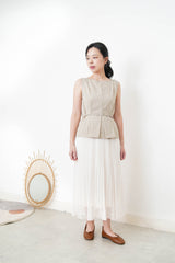 Beige boat neck vest w/ waist belt
