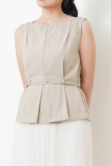 Beige boat neck vest w/ waist belt