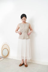 Beige boat neck vest w/ waist belt