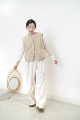 Ivory wide leg trousers w/ side ribbon