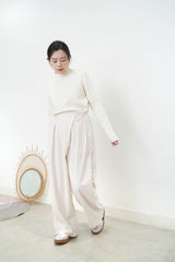 Ivory wide leg trousers w/ side ribbon