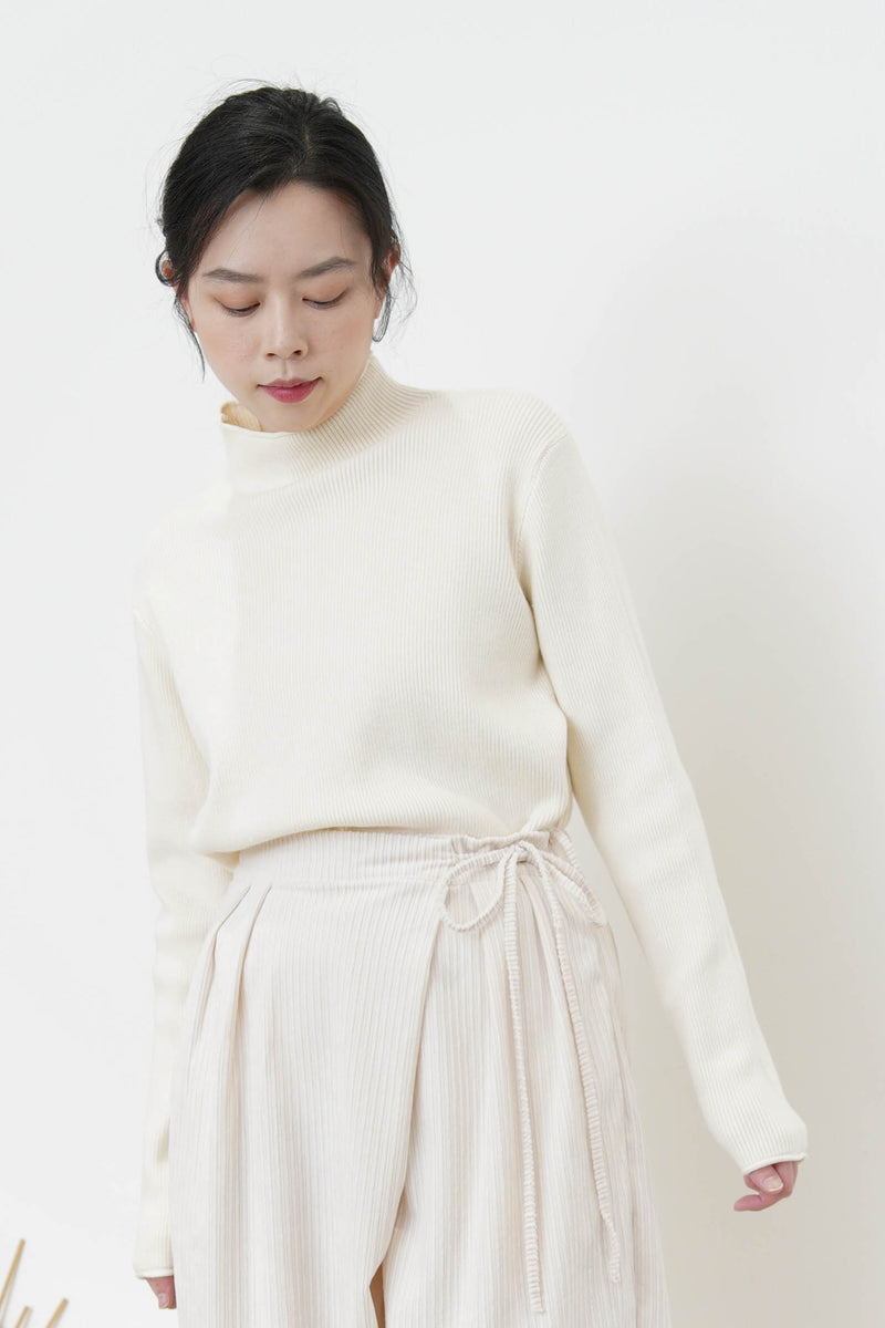 Ivory stand collar knit top
