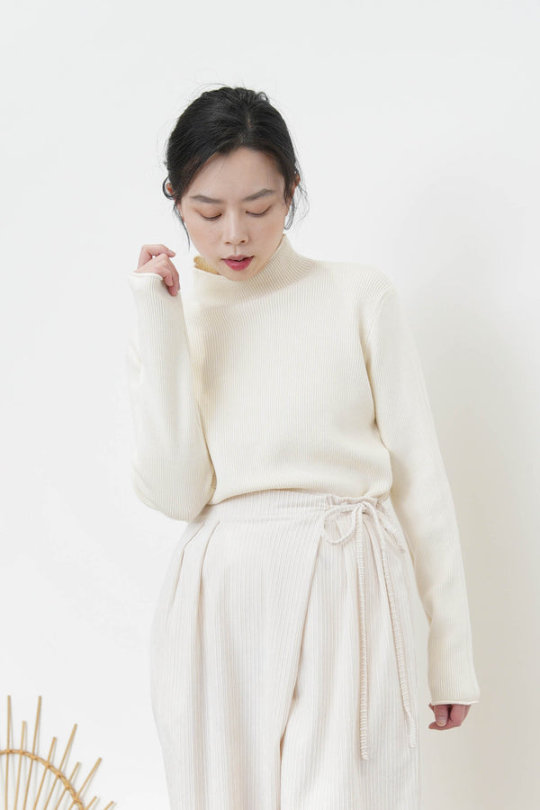 Ivory stand collar knit top