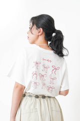White ribbon print tee