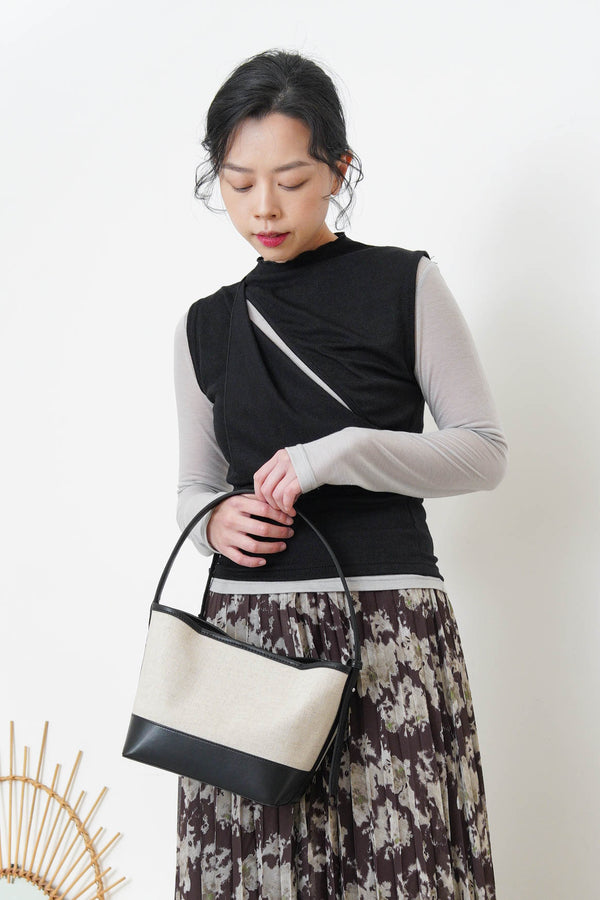 Black 3D asymmetrical vest w/ cut out detail