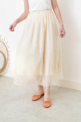 Creamy chiffon layering skirt in elastic waist