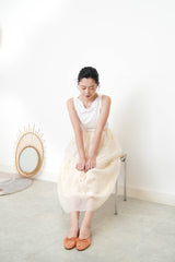 Creamy chiffon layering skirt in elastic waist