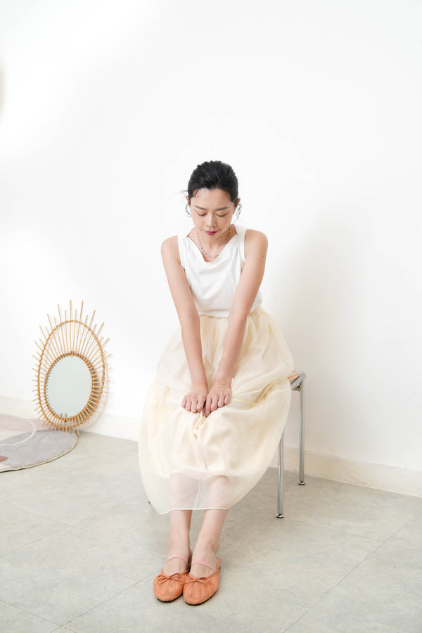 Creamy chiffon layering skirt in elastic waist