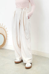 Ivory wide leg trousers w/ side ribbon