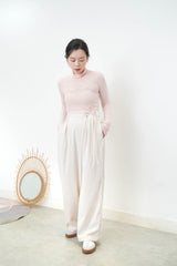 Ivory wide leg trousers w/ side ribbon