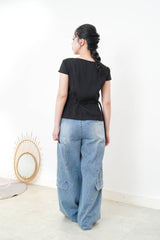 Summer cargo jeans w/ elastic waistband