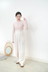 Ivory wide leg trousers w/ side ribbon