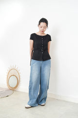 Summer cargo jeans w/ elastic waistband