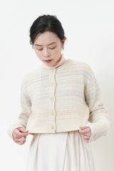 Pastel tone tweed wool cardigan in crop cut