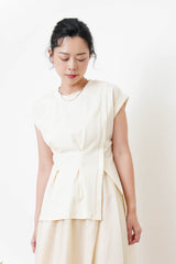 Black split hem vest w/ gather waist details