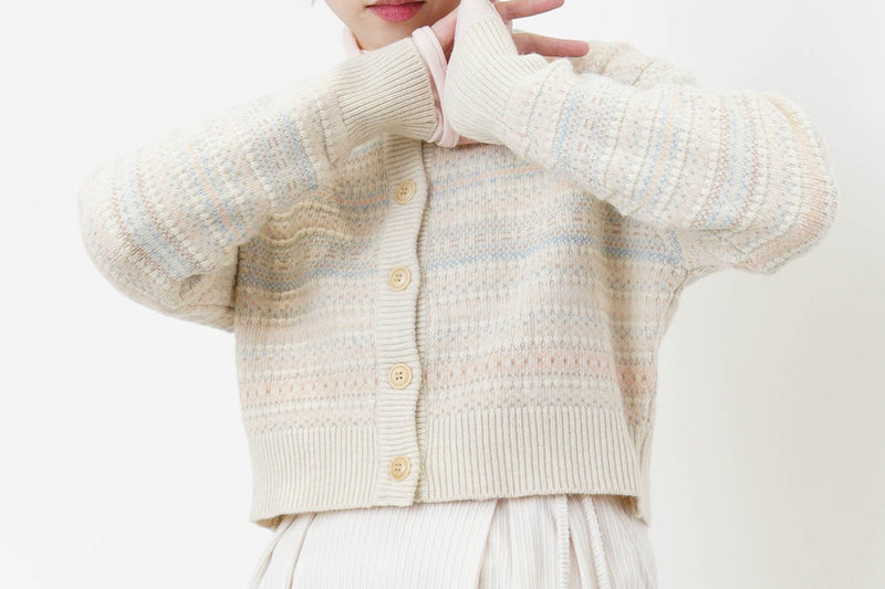 Pastel tone tweed wool cardigan in crop cut