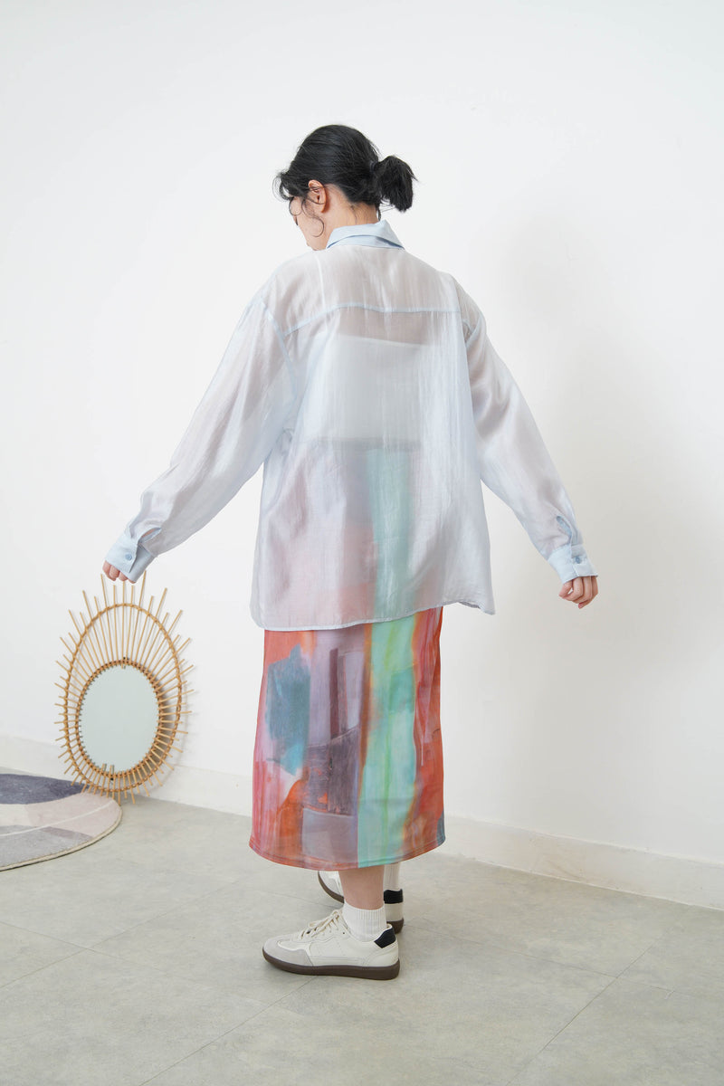 Baby blue silky smooth chiffon shirt