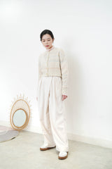 Ivory wide leg trousers w/ side ribbon