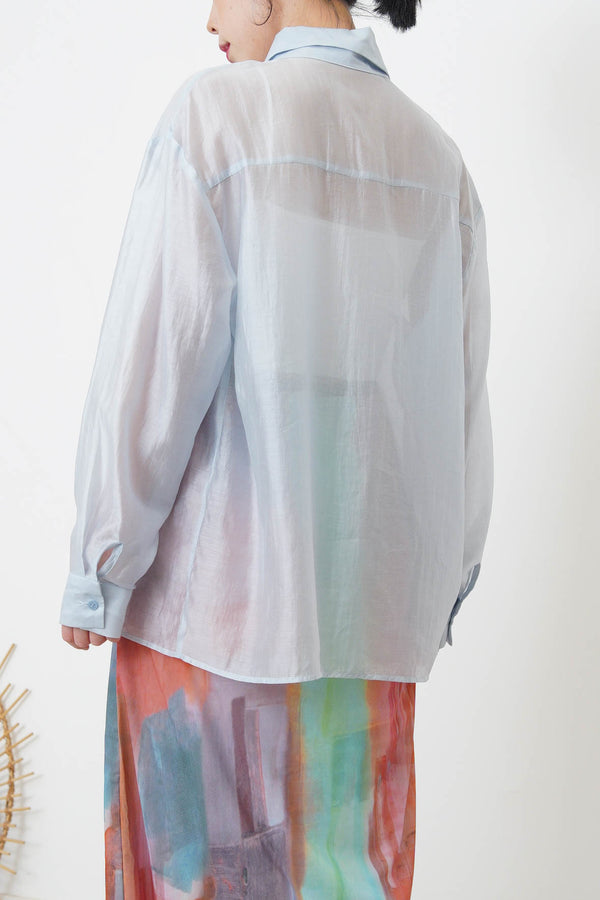 Baby blue silky smooth chiffon shirt