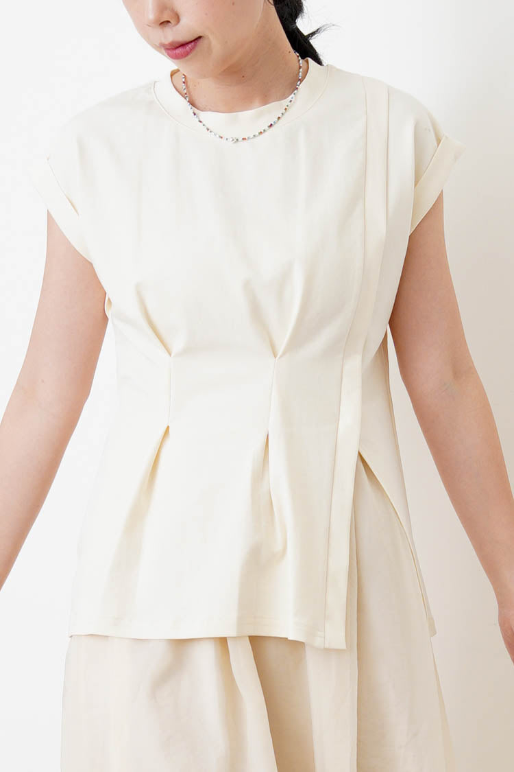 Black split hem vest w/ gather waist details