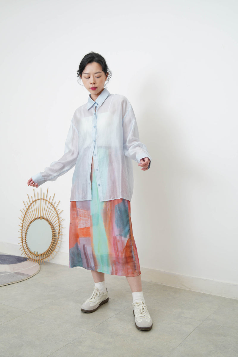 Baby blue silky smooth chiffon shirt