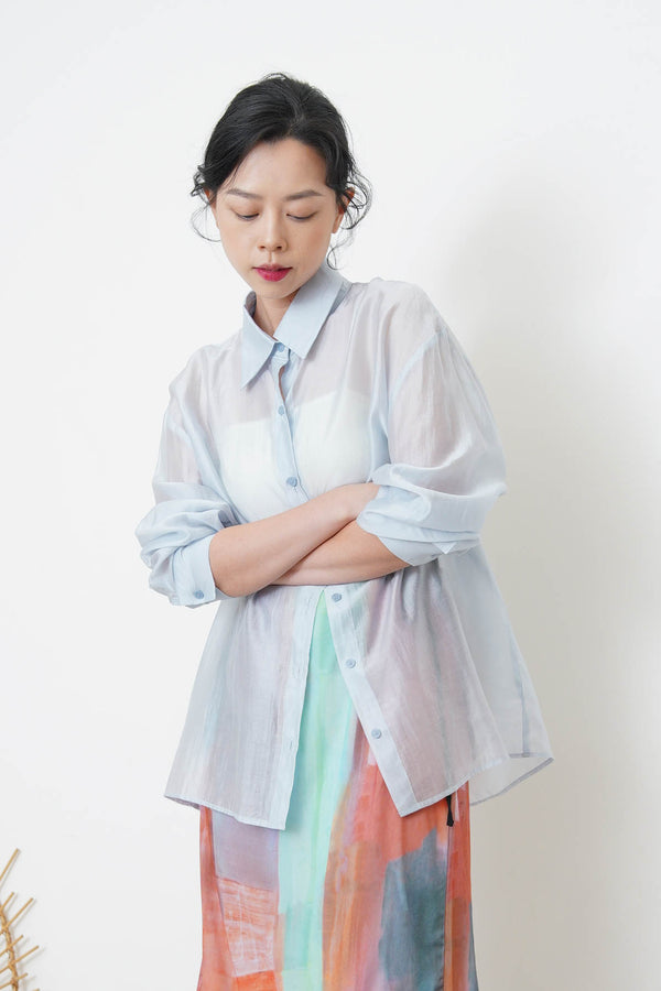 Baby blue silky smooth chiffon shirt