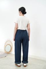 Navy pattern texture wide leg jeans