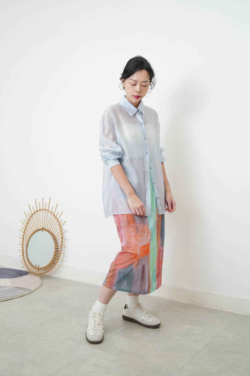 Baby blue silky smooth chiffon shirt