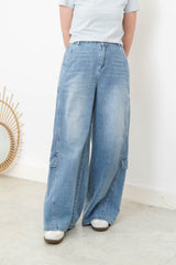 Summer cargo jeans w/ elastic waistband