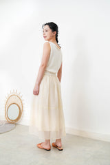 Creamy chiffon layering skirt in elastic waist