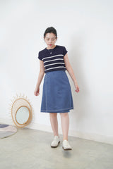 Navy outined stitching wrap skirt