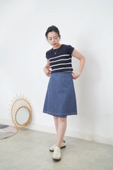 Navy outined stitching wrap skirt