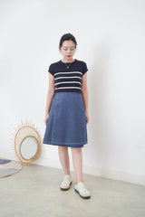 Navy outined stitching wrap skirt