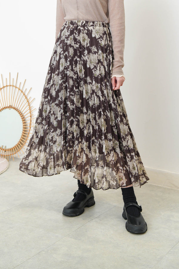 Floral pleats skirt w/ elastic waist