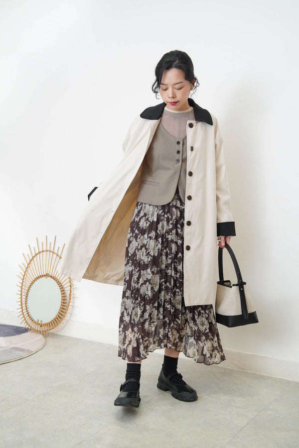Trench coat w/ contrast sleeves