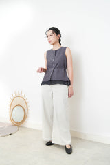 Grey 2 ways double layering linen vest w/ string
