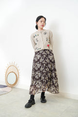 Floral pleats skirt w/ elastic waist
