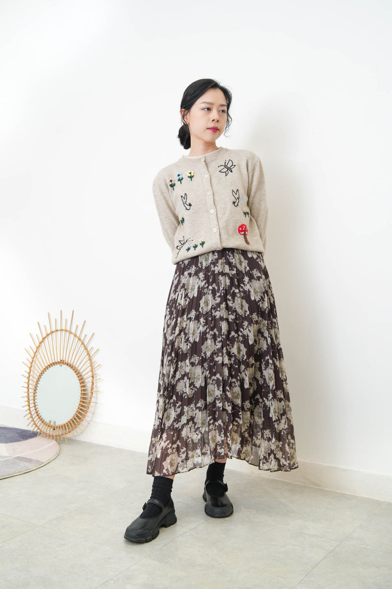 Floral pleats skirt w/ elastic waist
