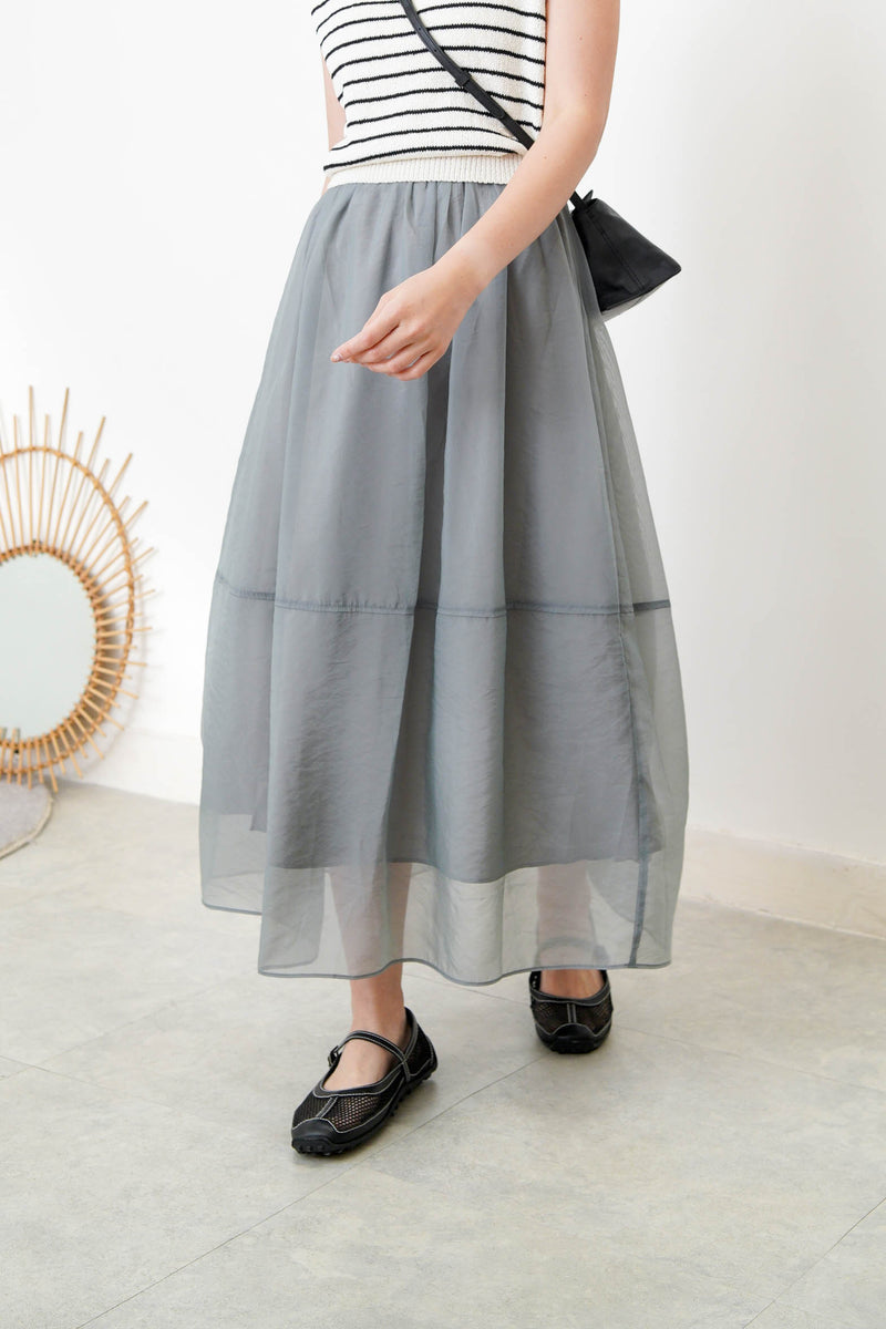 Creamy chiffon layering skirt in elastic waist
