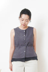 Grey 2 ways double layering linen vest w/ string