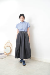 Blue checked blouse w/ pleats collar