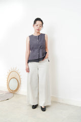 Grey 2 ways double layering linen vest w/ string