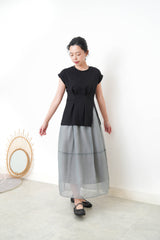 Black split hem vest w/ gather waist details