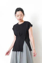 Black split hem vest w/ gather waist details