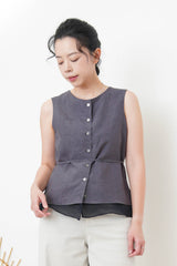 Grey 2 ways double layering linen vest w/ string