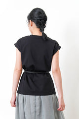 Black split hem vest w/ gather waist details