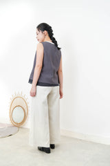 Grey 2 ways double layering linen vest w/ string