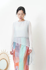 Baby blue sheer vest in asymmetrical cut